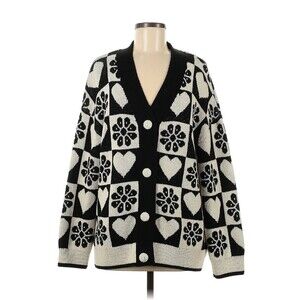 ZARA Black Ivory Knit Jacquard Cardigan - M